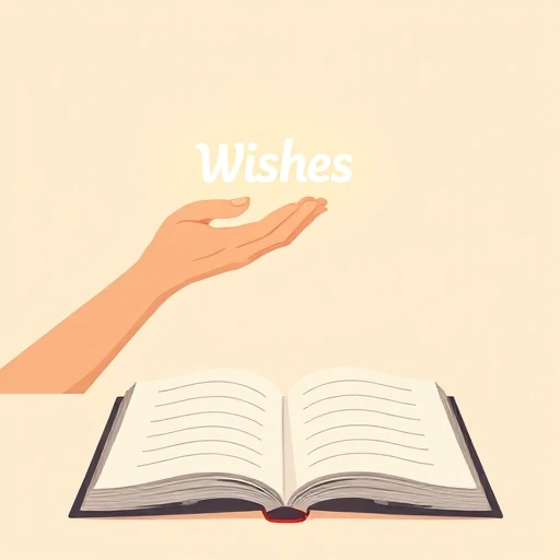 A serene, minimalist illustration of a person thoughtfully holding a single glowing word made of light, floating above an open notebook with soft pastel background, symbolizing the art of choosing words in wishes, no text or letters visible in the image